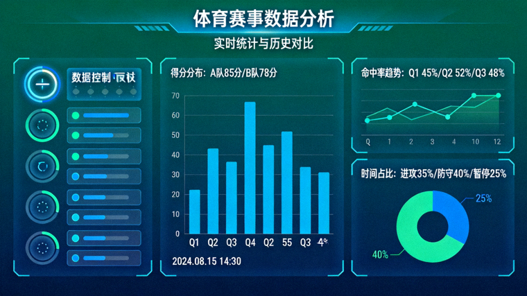 体育赛事数据分析界面与统计图表展示